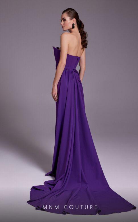 MNM Couture N0532 Panel Train Pleated Faux Wrap Dress