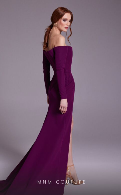 MNM Couture N0541 High Slit Off The Shoulder Faux Wrap Dress