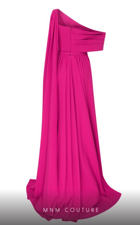 MNM Couture N0551 Long Overskirt Asymmetrical Neckline Dress
