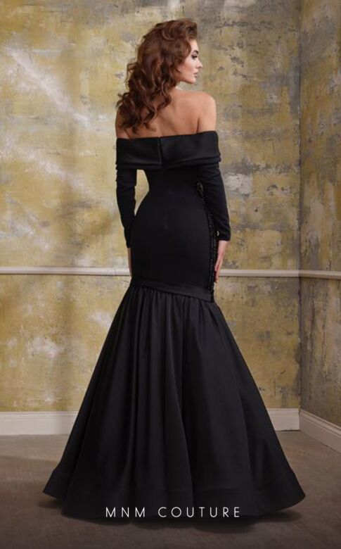 MNM Couture N0563 Illusion Side Off The Shoulder Dress