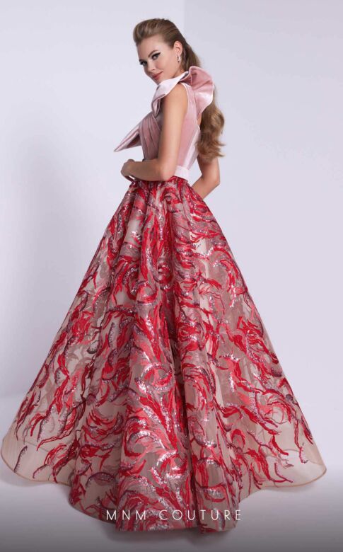 MNM Couture N0576 Embroidered Skirt One Shoulder Dress