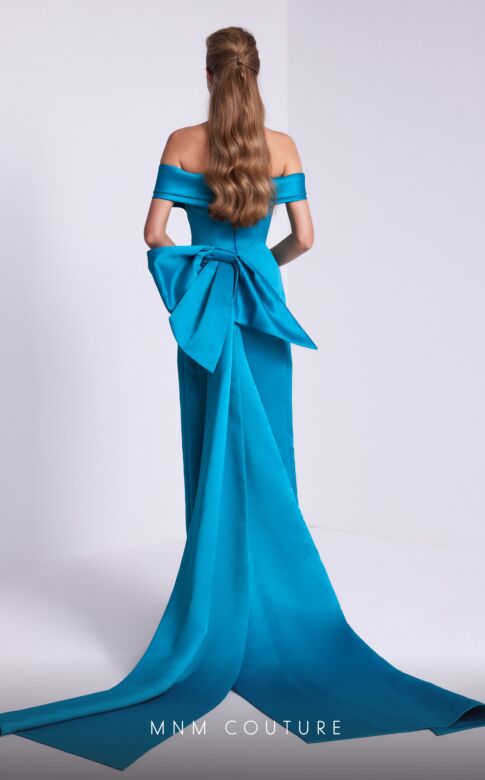 MNM Couture N0589 Bow Train Off The Shoulder Dress