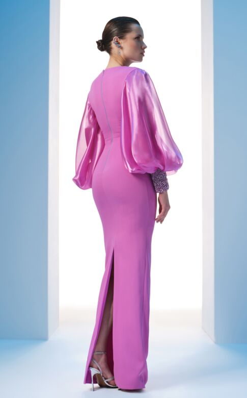 MNM Couture N0606 Bishop Sleeve Embellished Cuffs Dress