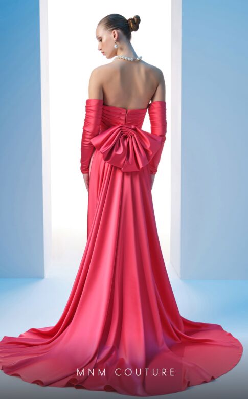 MNM Couture N0609 Detached Sleeves Panel Train Strapless Dress