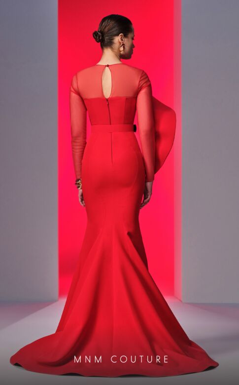 MNM Couture N0613 Illusion Neckline Long Sleeve Dress