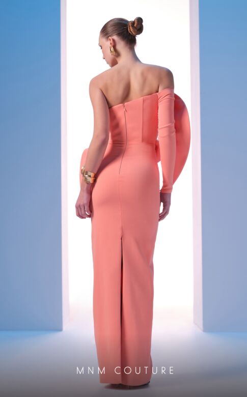 MNM Couture N0618 One Sleeve Back Slit Dress