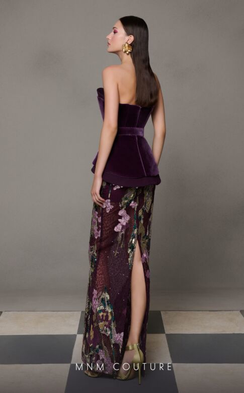 MNM Couture N0620 Lace Skirt Peplum Top Strapless Dress