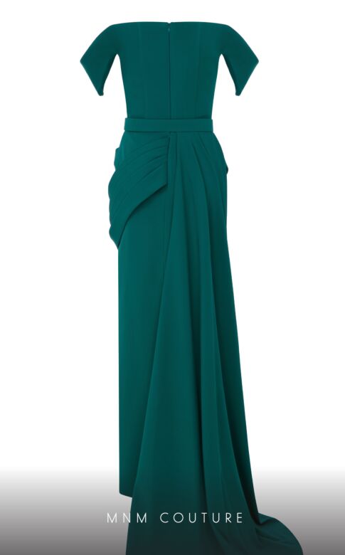 MNM Couture N0628A Side Overskirt Off The Shoulder Belted Dress