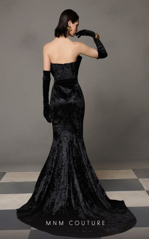 MNM Couture N0631 Crumbcatcher Neckline Strapless Velvet Dress