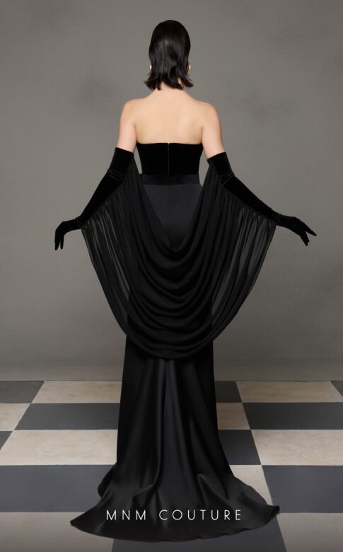 MNM Couture N0634 Detached Sleeves High Slit Strapless Dress