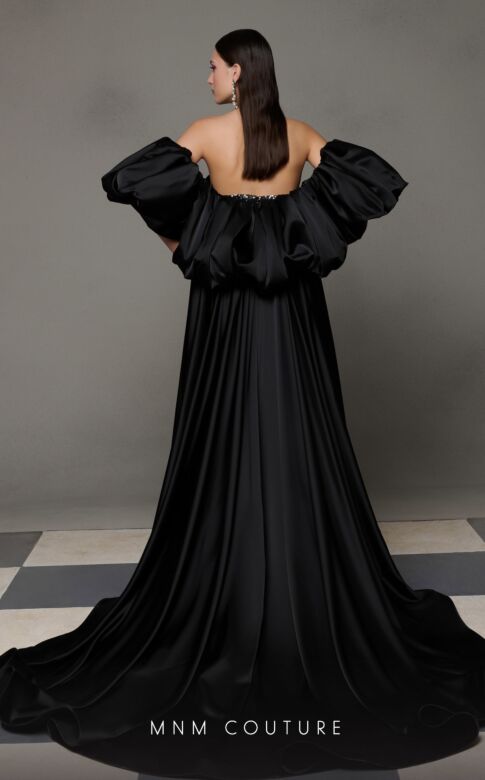 MNM Couture N0635 Detachable Cape Train Strapless Sequin Dress