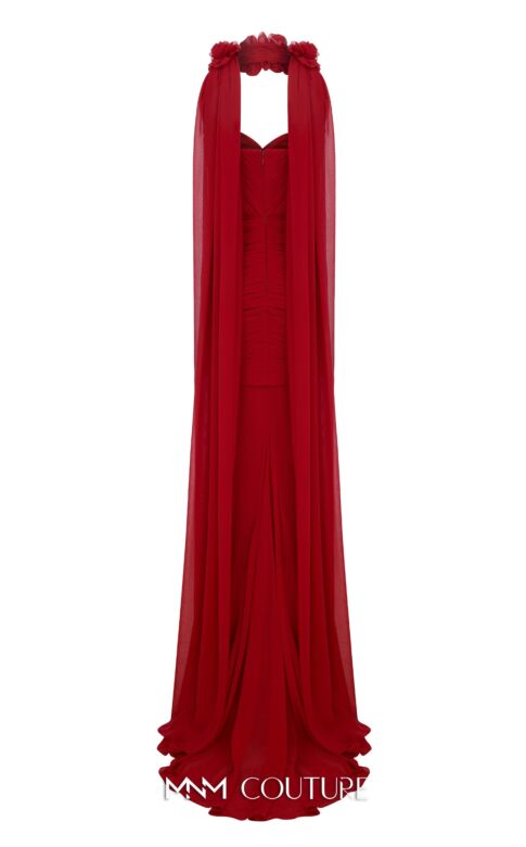 MNM Couture N0655 Sweetheart Neck Rosette Streamer Ruched Dress