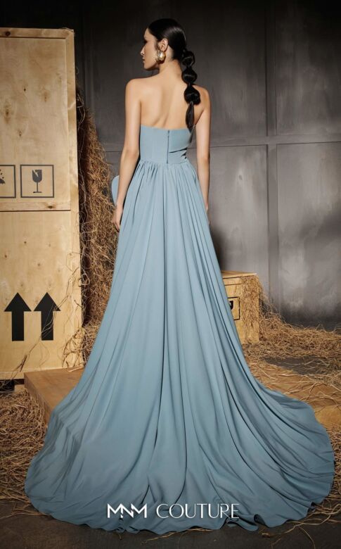 MNM Couture N0664 Overskirt Strapless Asymmetric Peplum Dress