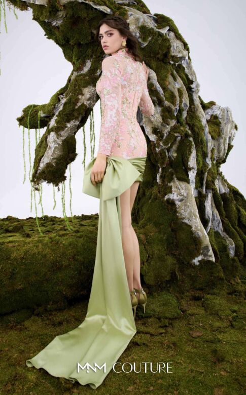 MNM Couture N0673 Long Sleeve Pink Short Lace Dress