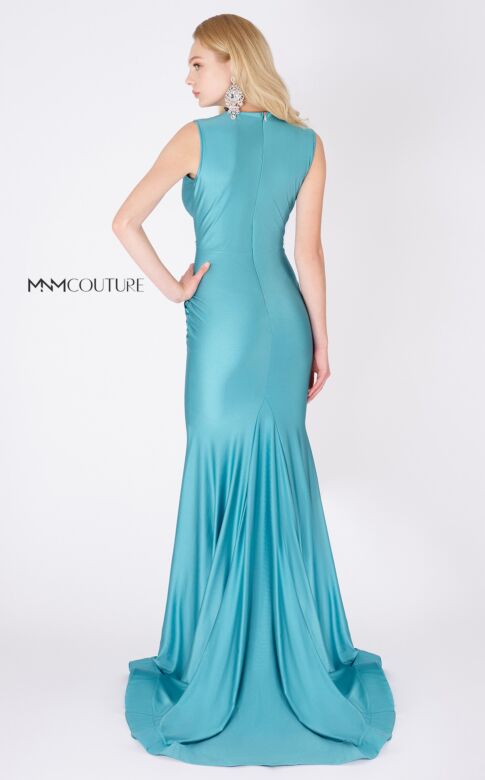 MNM Couture L0001 V-Neck Plunging Neck Draped Dress