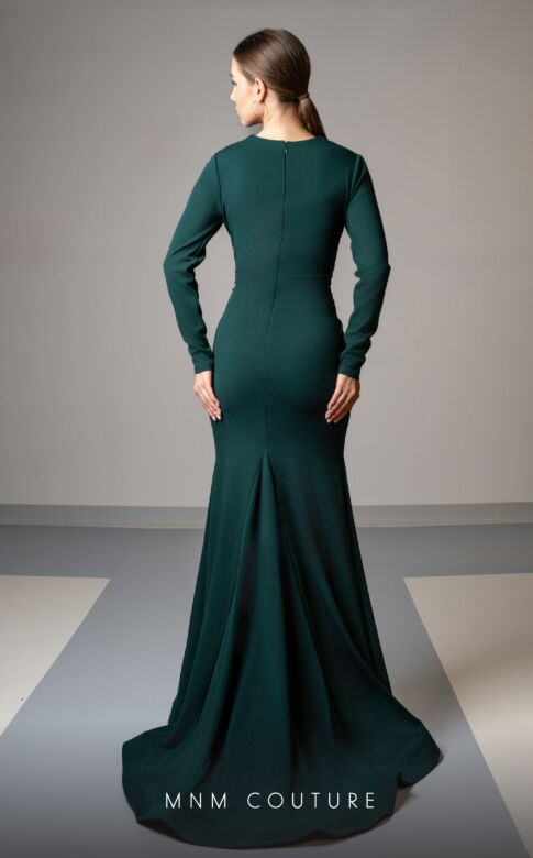 MNM Couture L0002F V-Neck Long Sleeve Draped Dress