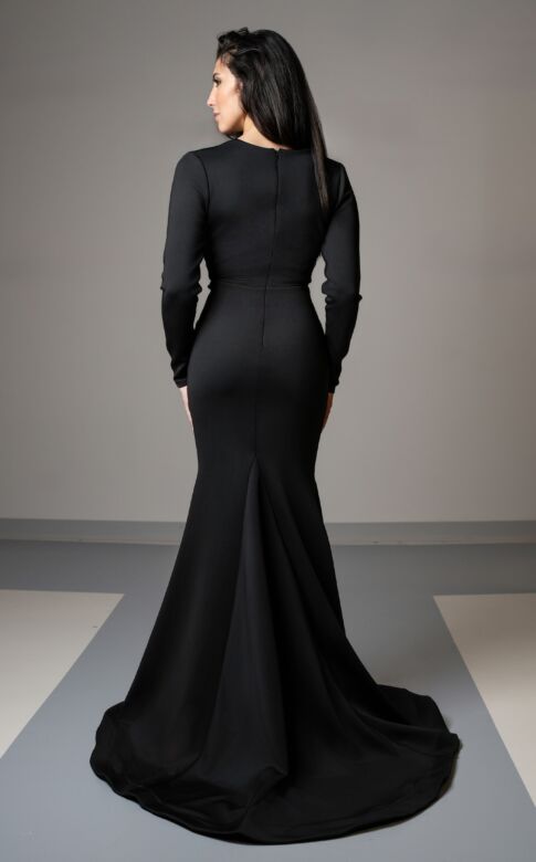 MNM Couture L0002G Long Sleeve Draped Mermaid Dress