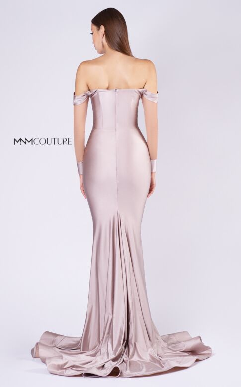 MNM Couture L0044S V-Neck Sheer Long Sleeve Dress