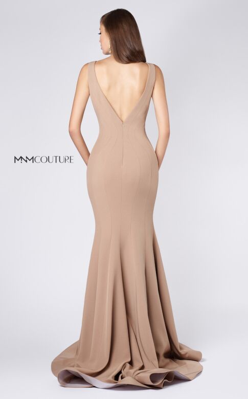 MNM Couture M0008 Plunging Neck Sleeveless Mermaid Dress
