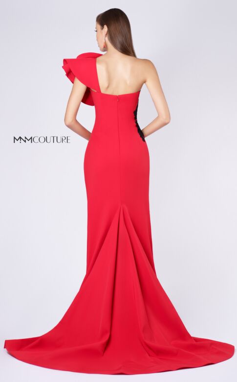 MNM Couture M0042 Ruffle Sleeve Asymmetric Neck Dress