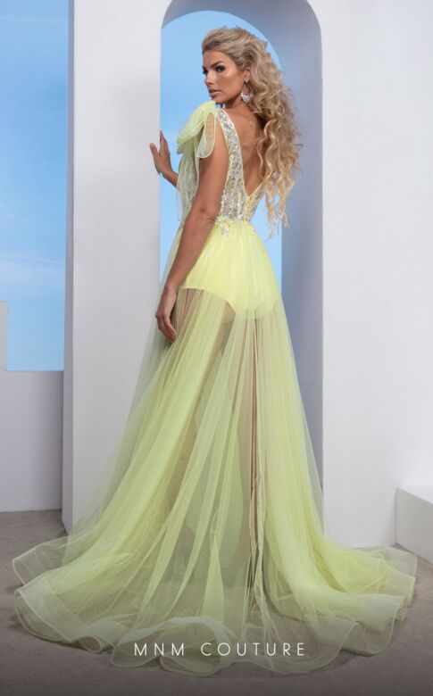 MNM Couture M0080 Bow Strap A-Line Bodysuit Dress