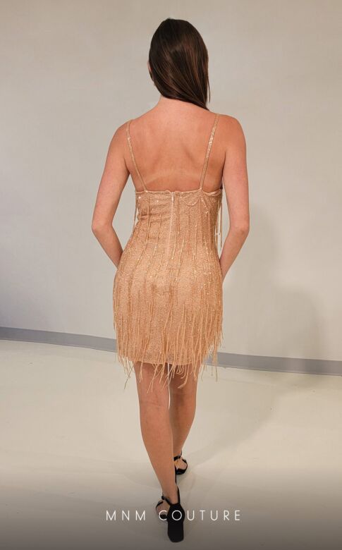 MNM Couture M1035 Sweetheart Neck Beaded Fringes Dress