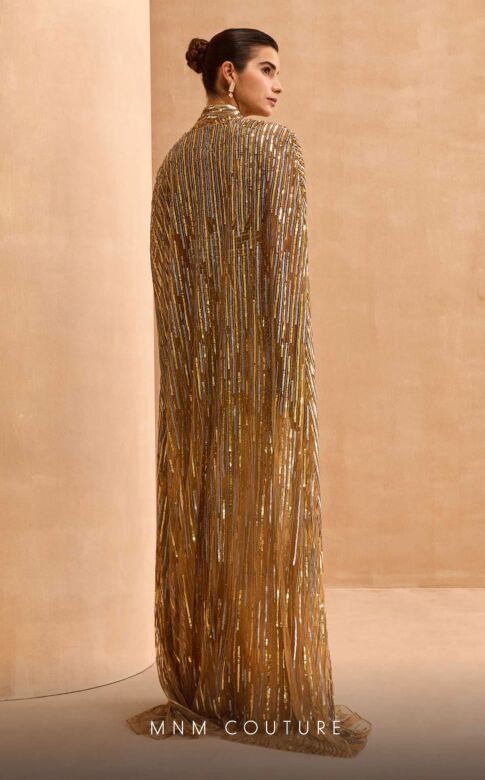 MNM Couture M1145 Detachable Cape High Neck Embellished Dress