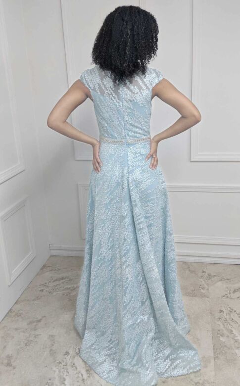 MNM Couture M1807 Cap Sleeve Scoop Neck A-Line Dress