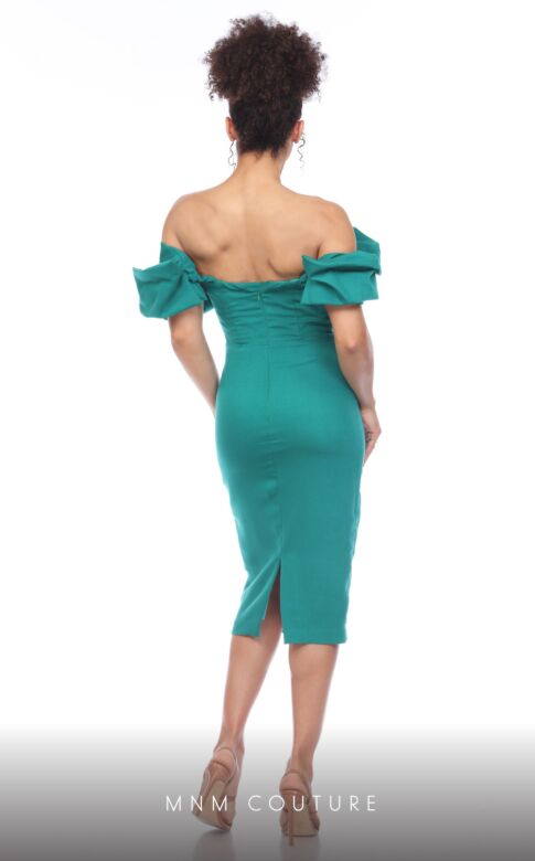 MNM Couture R01090 2-Way Ruffle Sleeve Back Slit Dress