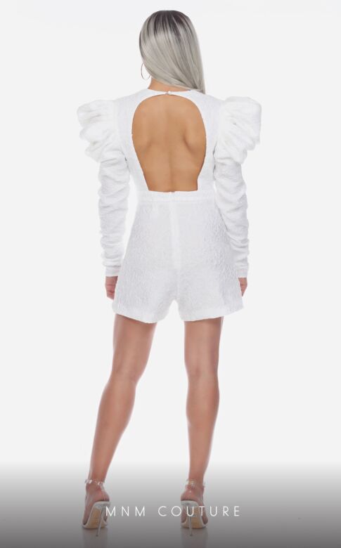 MNM Couture R01114 Cutout Back Juliet Sleeve Romper
