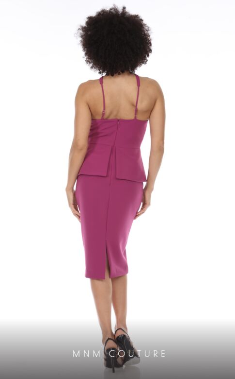 MNM Couture R01136 Crisscross Keyhole Neck Peplum Dress