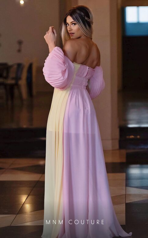 MNM Couture R07506 Removable Sleeve Shirred A-Line Dress