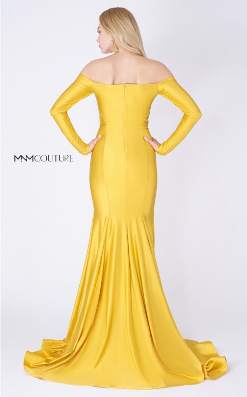 MNM Couture S0003A Off-The-Shoulder Long Sleeve Draped Dress