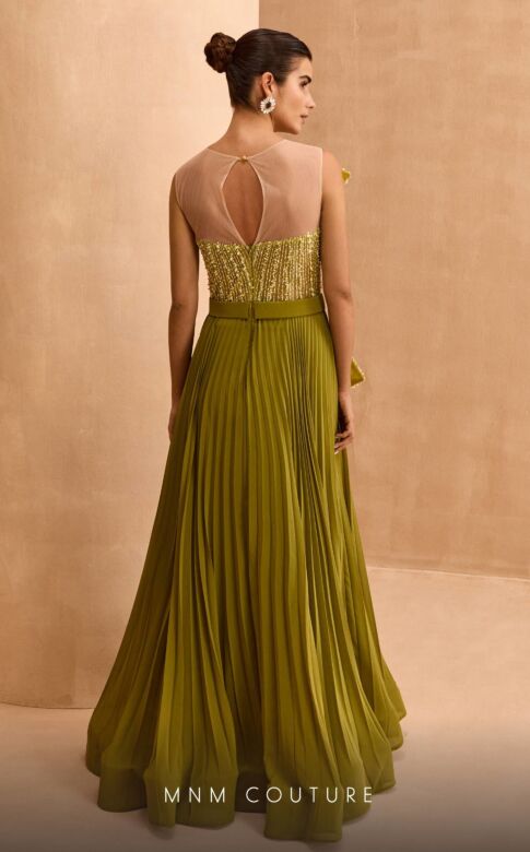 MNM Couture V07014 Illusion Neck Beaded Peplum Bodice Dress