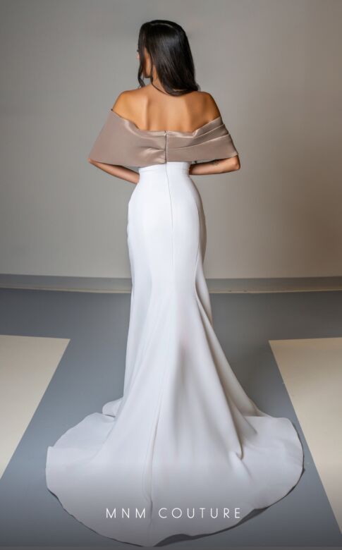MNM Couture V07388 Beaded Bodice Off-The-Shoulder Dress