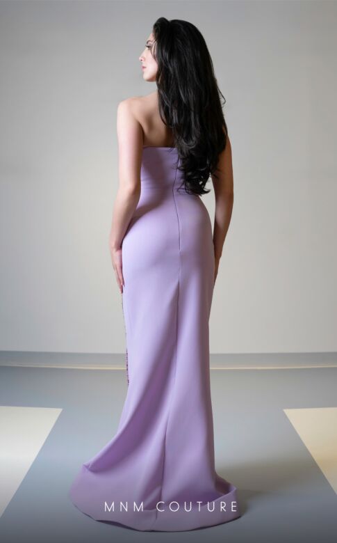 MNM Couture V07512 Beaded Front Bow Asymmetric Neck Dress