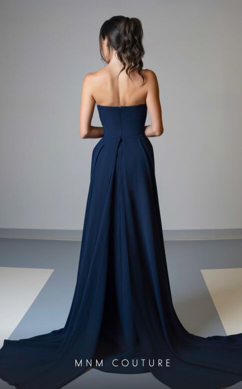 MNM Couture V07539 Asymmetric Neck Pleated Overskirt Beaded Dress