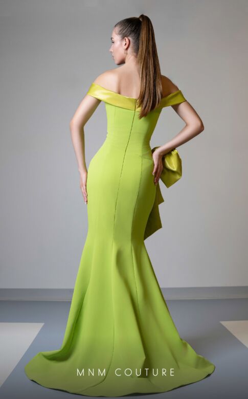 MNM Couture V07546 Front Bow Off-The-Shoulder Mermaid Dress