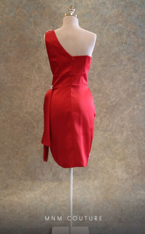 MNM Couture V6433 Tulip Hem Fitted One-Shoulder Dress