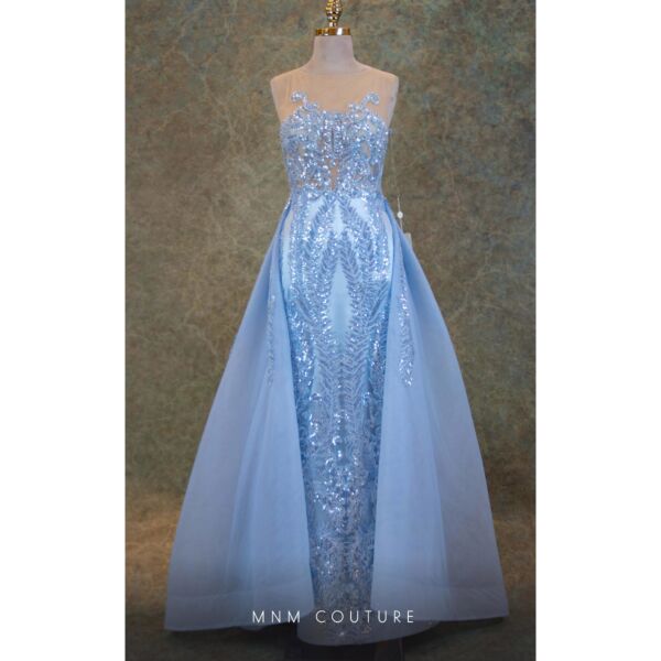 MNM Couture V6466 Illusion Neck Overskirt Slim Dress