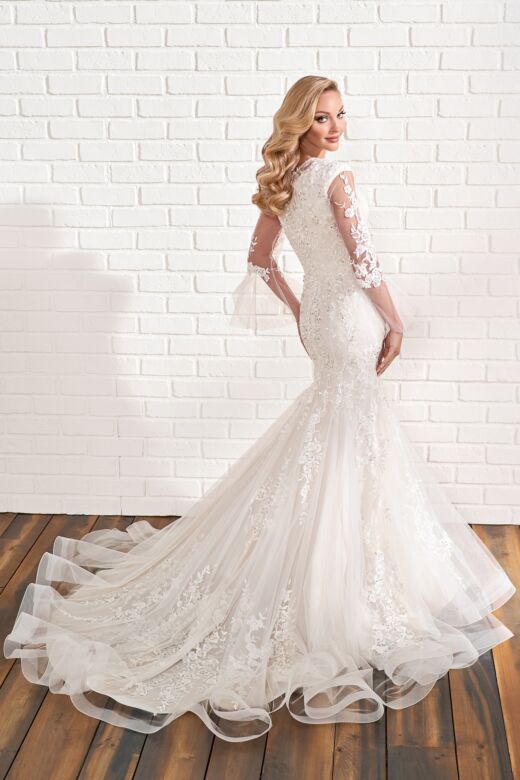 Modest Bridal by Mon Cheri MOD205 Jewel Neck Sheer Sleeve Wedding Gown