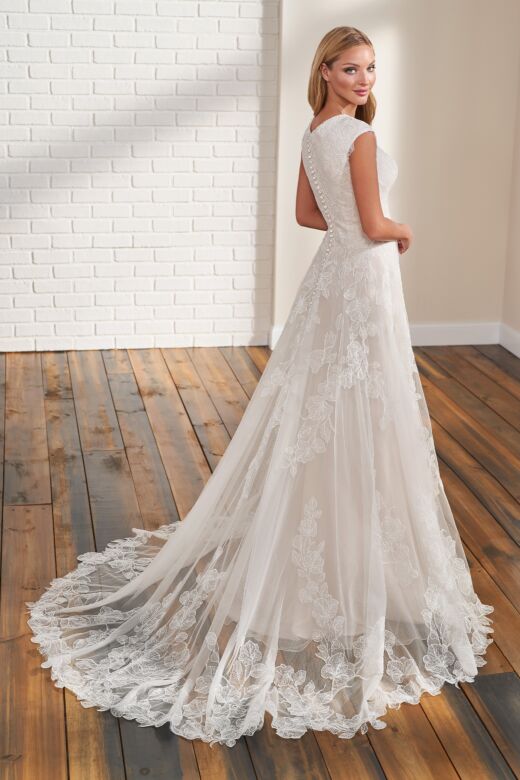 Modest Bridal by Mon Cheri TR12293 Cap Sleeve Floral Wedding Dress