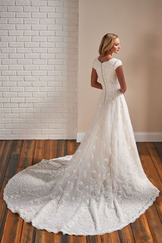Modest Bridal by Mon Cheri TR22173 Scoop Neck Lace Wedding Dress