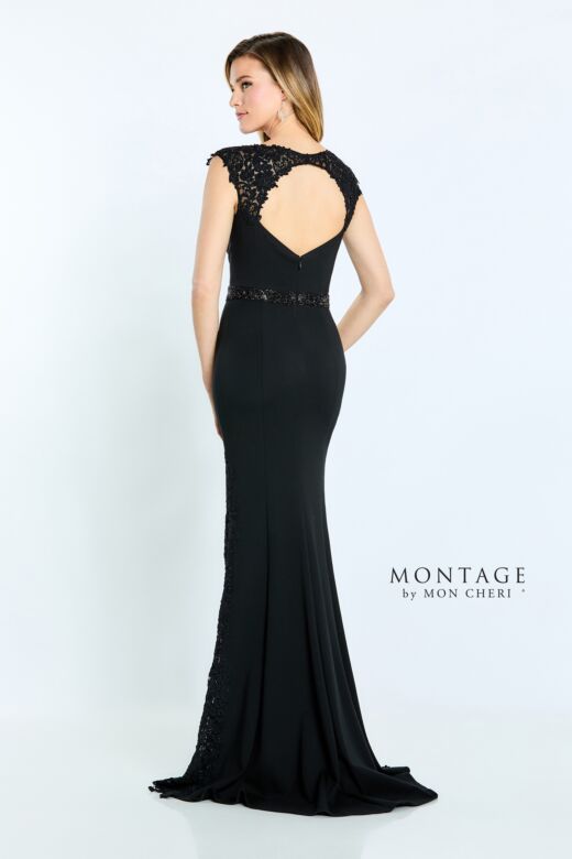 Montage by Mon Cheri M504 Cutout Back Cap Sleeve Dress