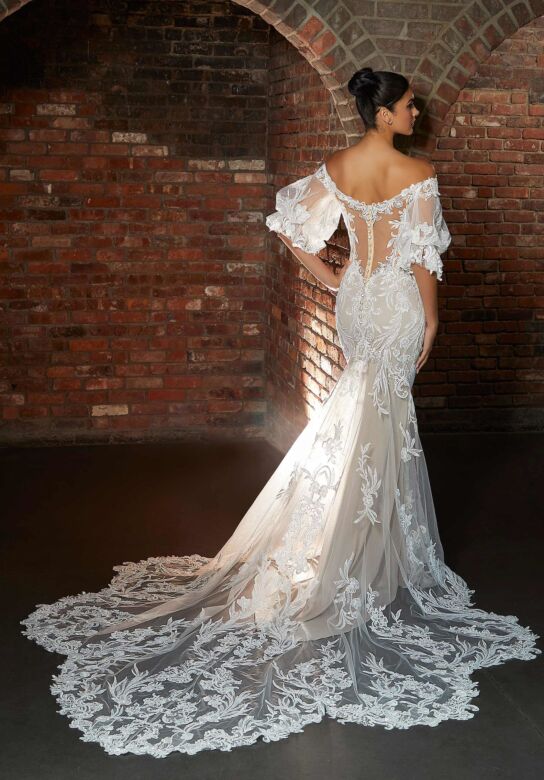 Mori Lee 1205 Helena Sheer Back Detachable Sleeve Wedding Gown