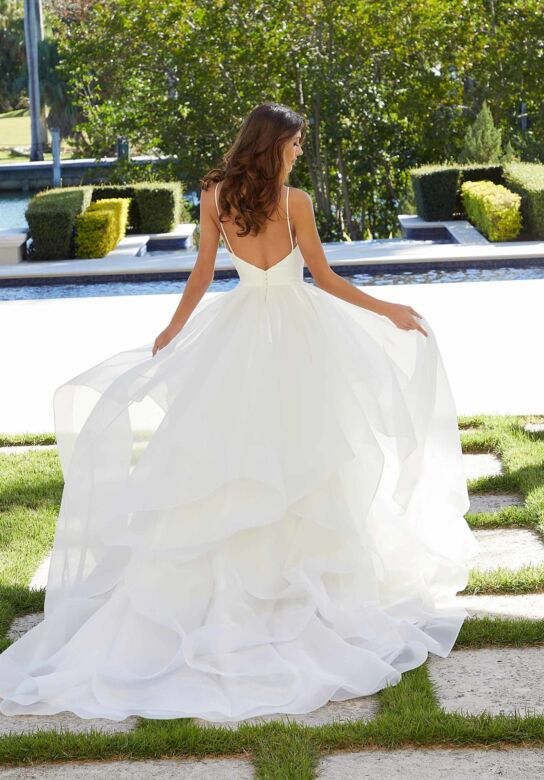 Mori Lee 5977 Felina Flounce Skirt Plunging Neck Bridal Dress