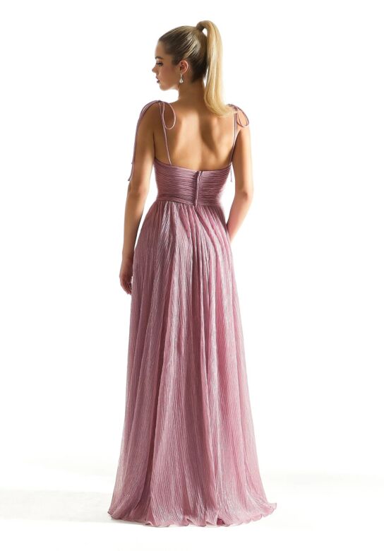 Mori Lee 21852 Tie Straps Pleated Shimmer A-line Bridesmaid Dress
