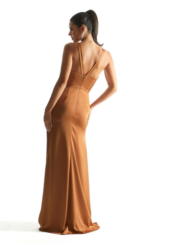 Mori Lee 21857 Luxe Satin Fit and Flare V-Neck Bridesmaid Dress
