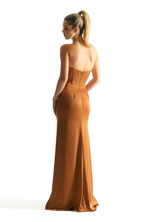 Mori Lee 21858 Luxe Satin Slim-Flare Strapless Bridesmaid Dress