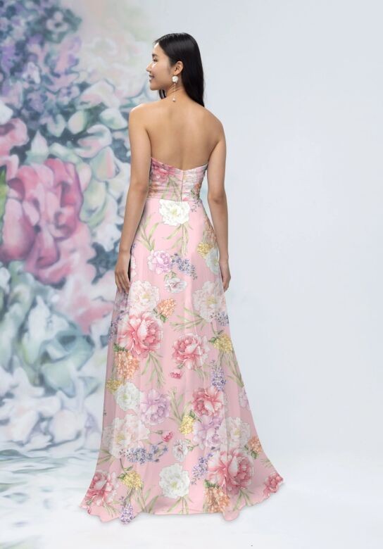 Mori Lee 3030018 Ruched Bodice Pink Floral A-line Bridesmaid Dress